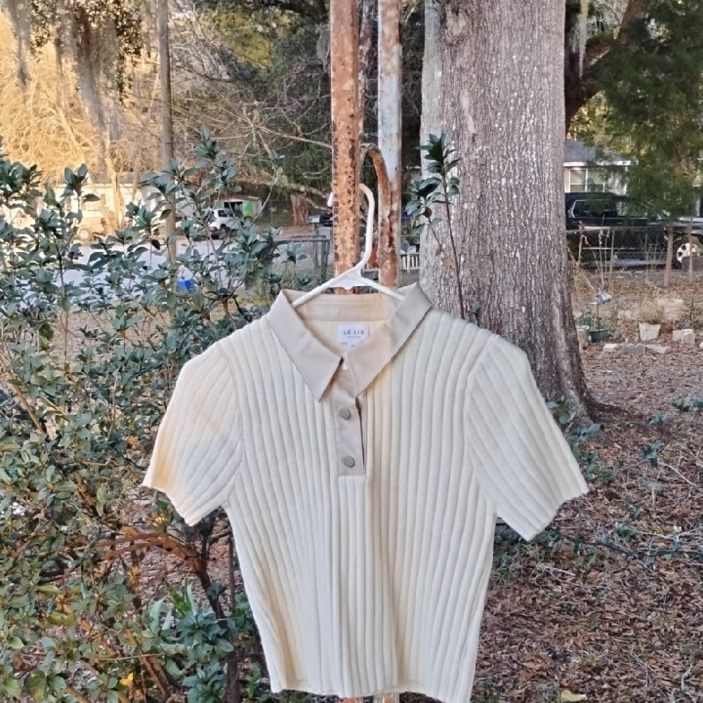 Le Lis Cream Ribbed Polo Sweater